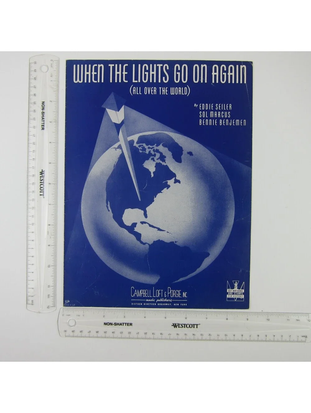 Sheet Music When the Lights Go on Again All Over the World Vintage 1942 WW2 WWII